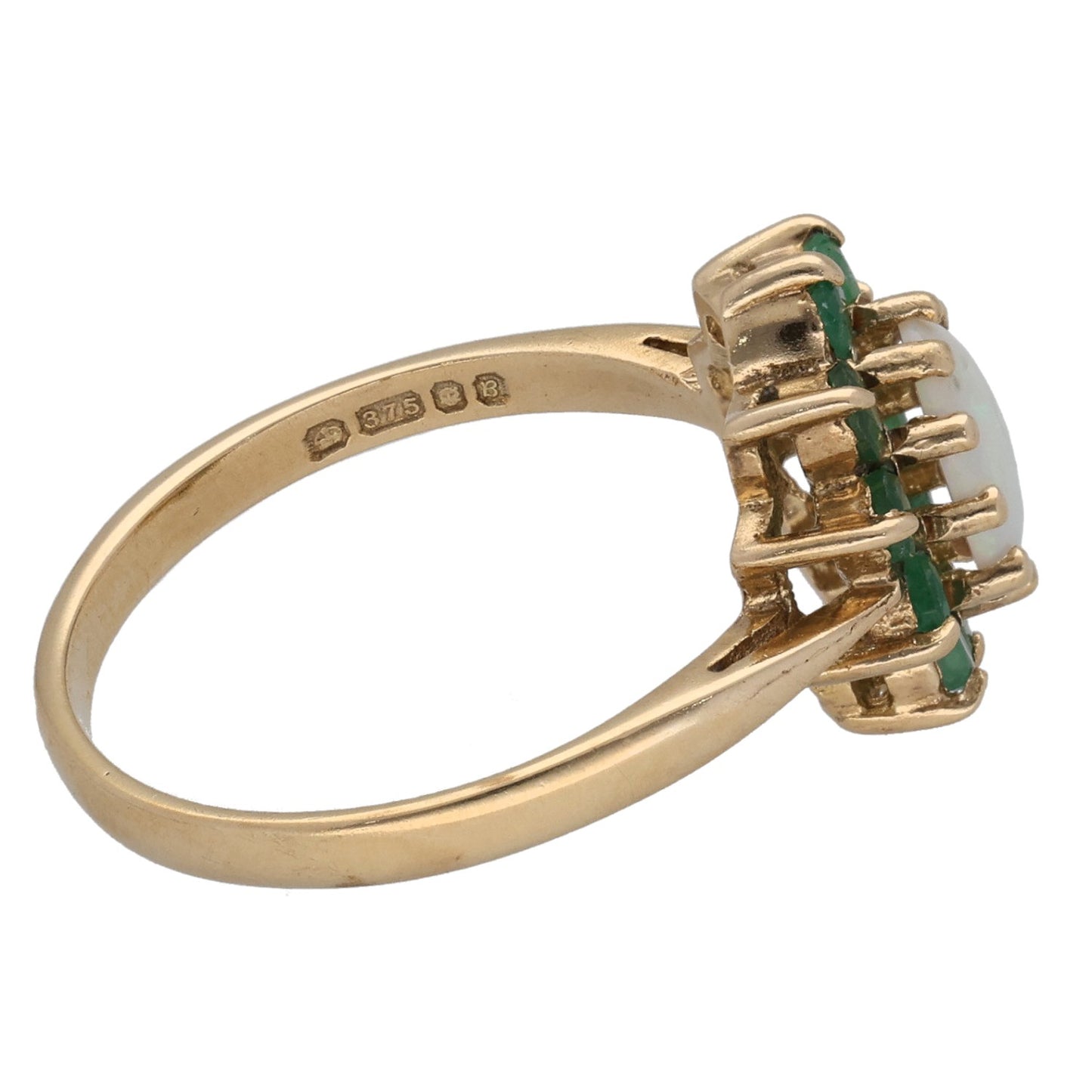 9ct Gold Opal & Emerald Cluster Ring Size M