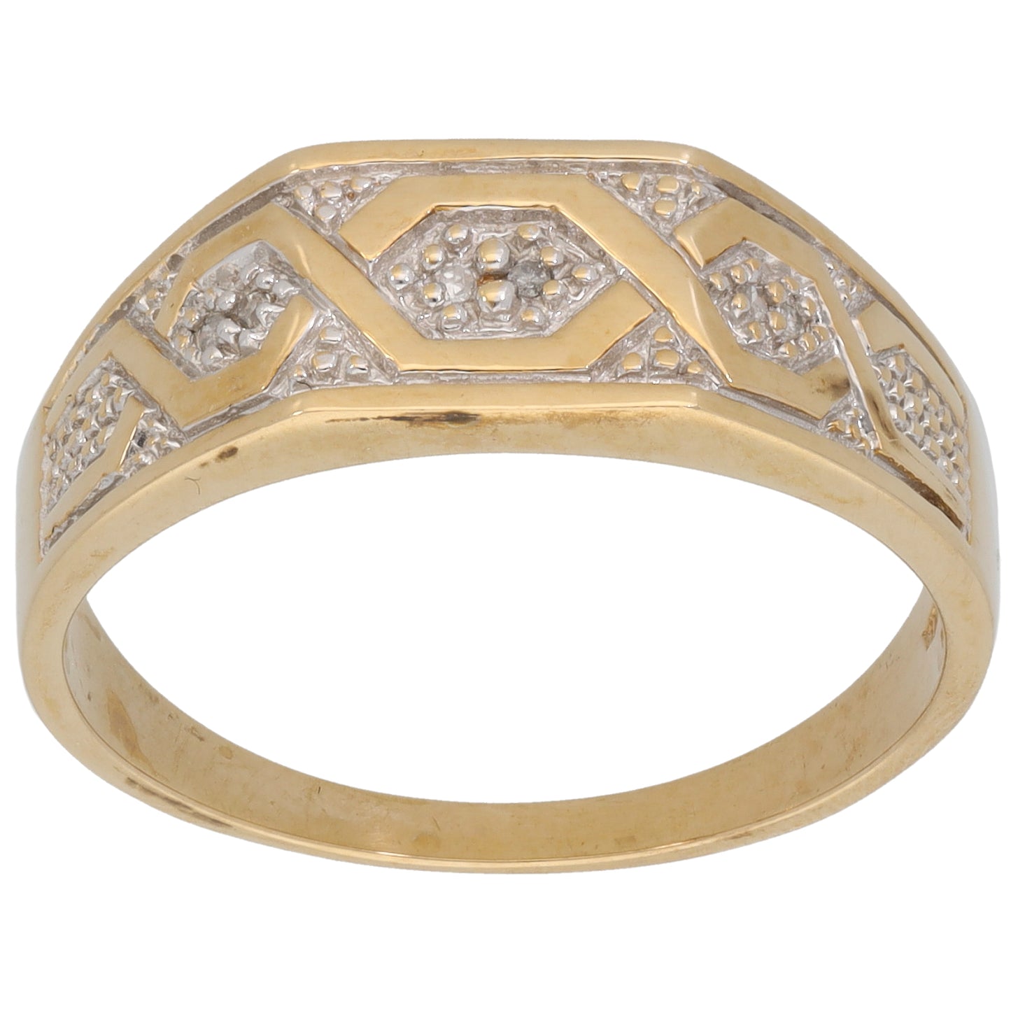 9ct Gold 0.03ct Diamond Patterned Signet Ring Size Z