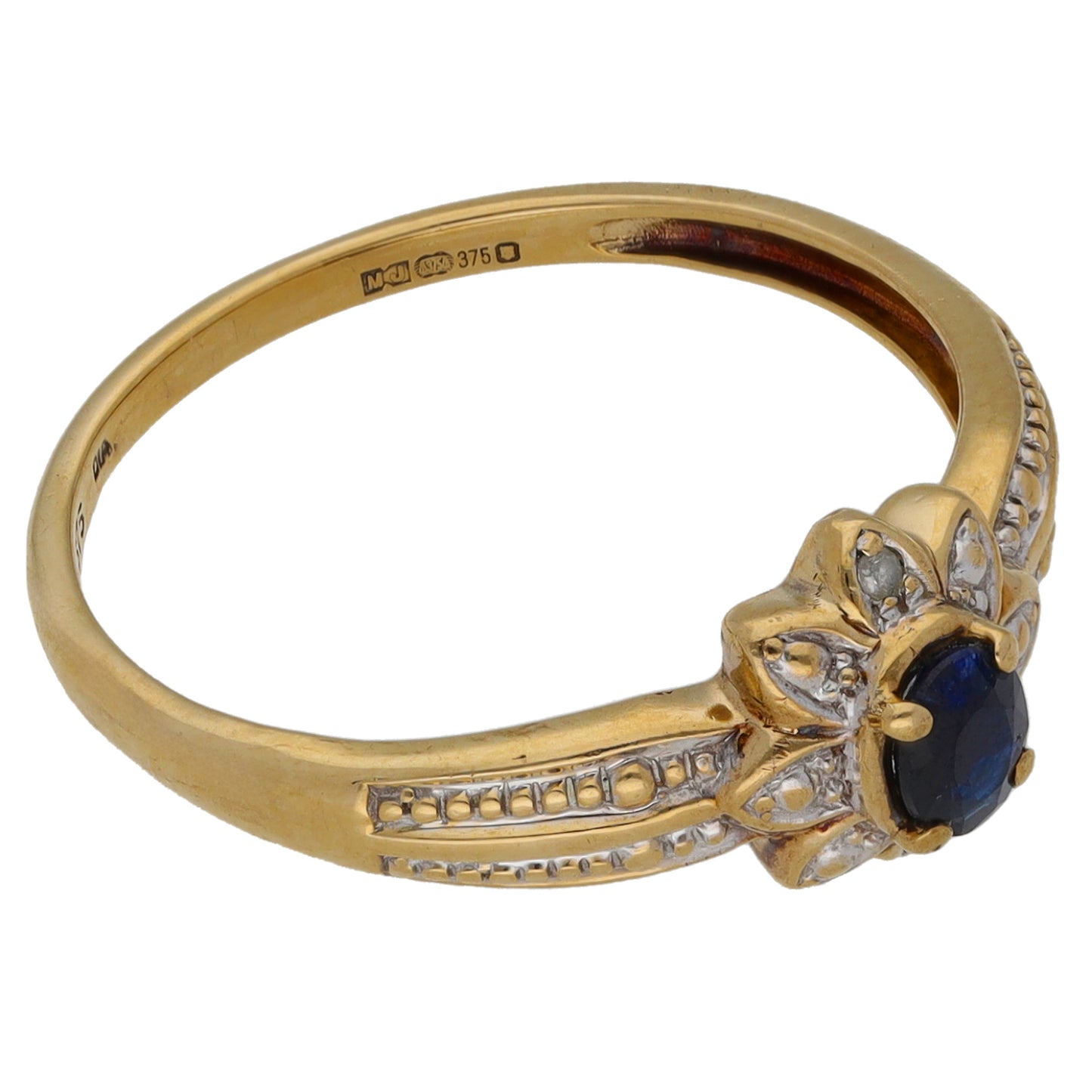 9ct Gold Sapphire & 0.01ct Diamond Dress/Cocktail Ring Size Q
