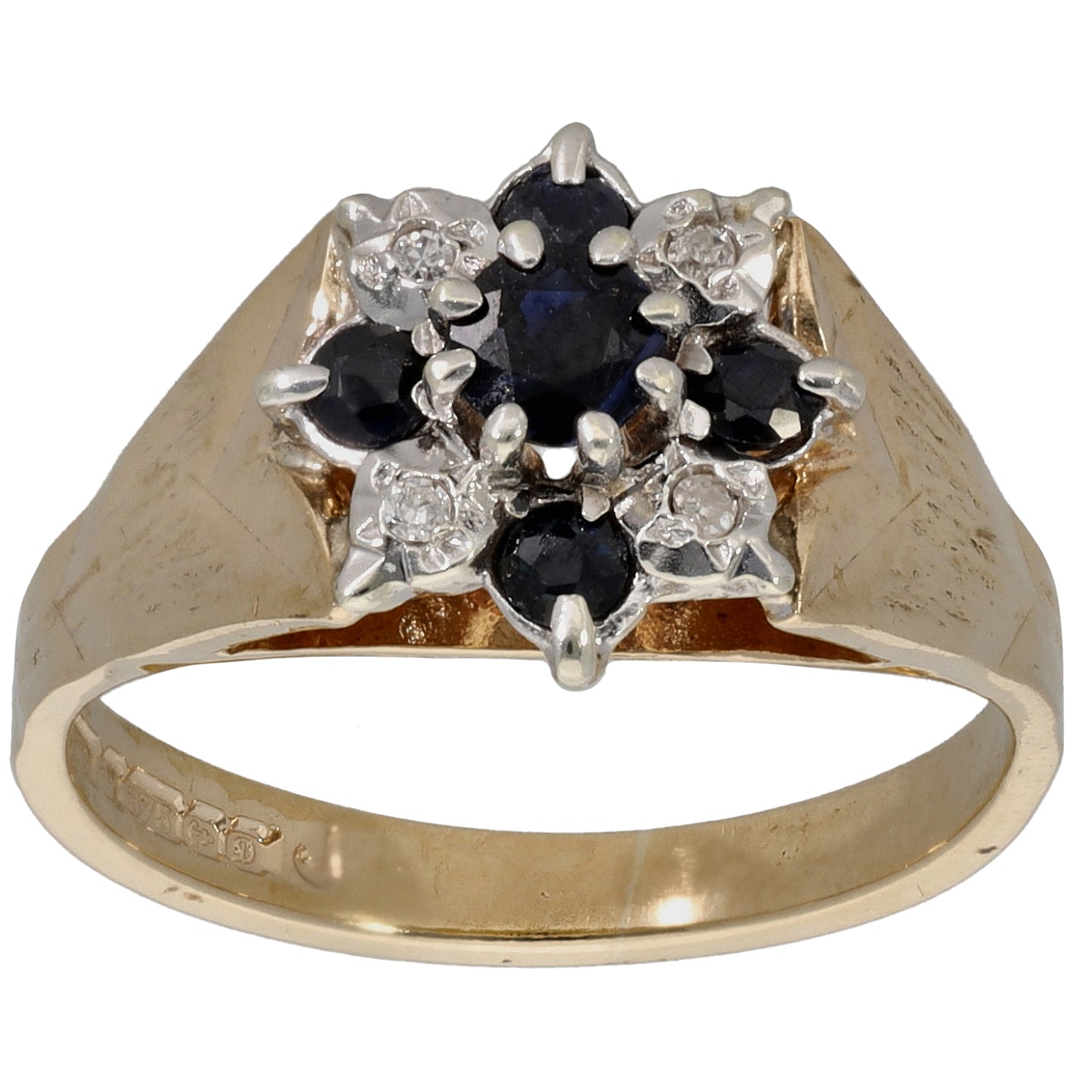 9ct Gold Sapphire & 0.04ct Diamond Dress/Cocktail Ring Size K