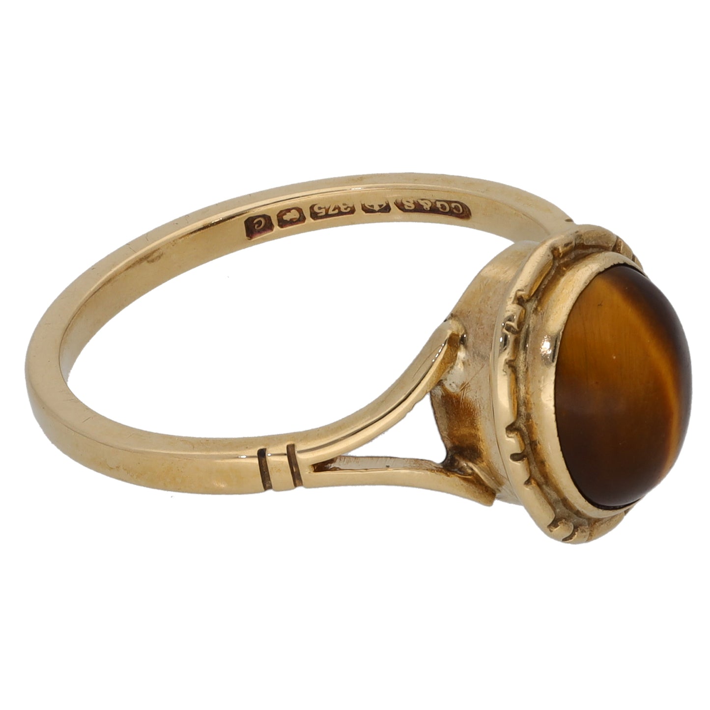 9ct Gold Tiger's Eye Single Stone Ring Size O