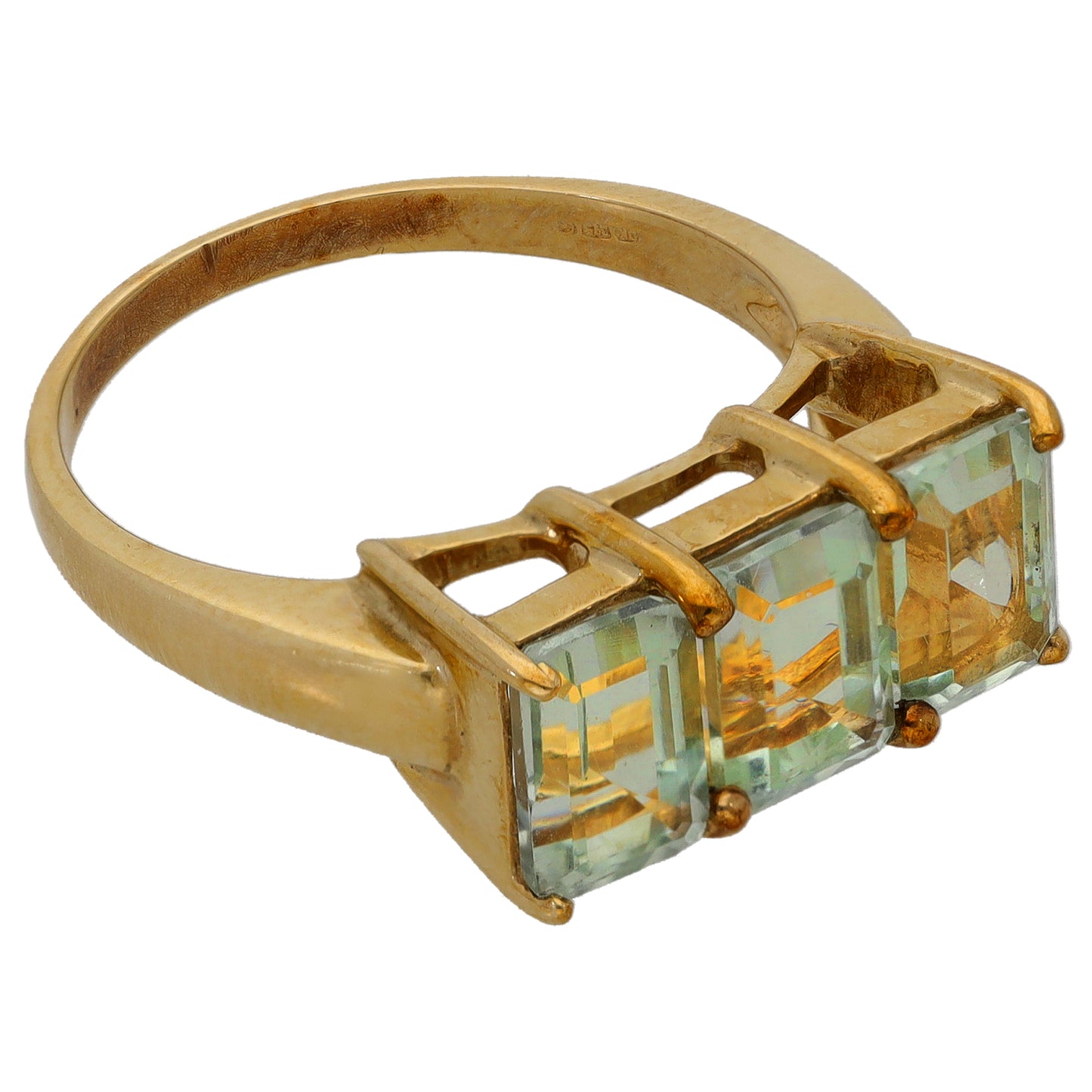 9ct Gold Green Quartz Trilogy Ring Size O
