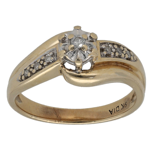 9ct Gold 0.09ct Diamond Solitaire Ring With Accent Stones Size K