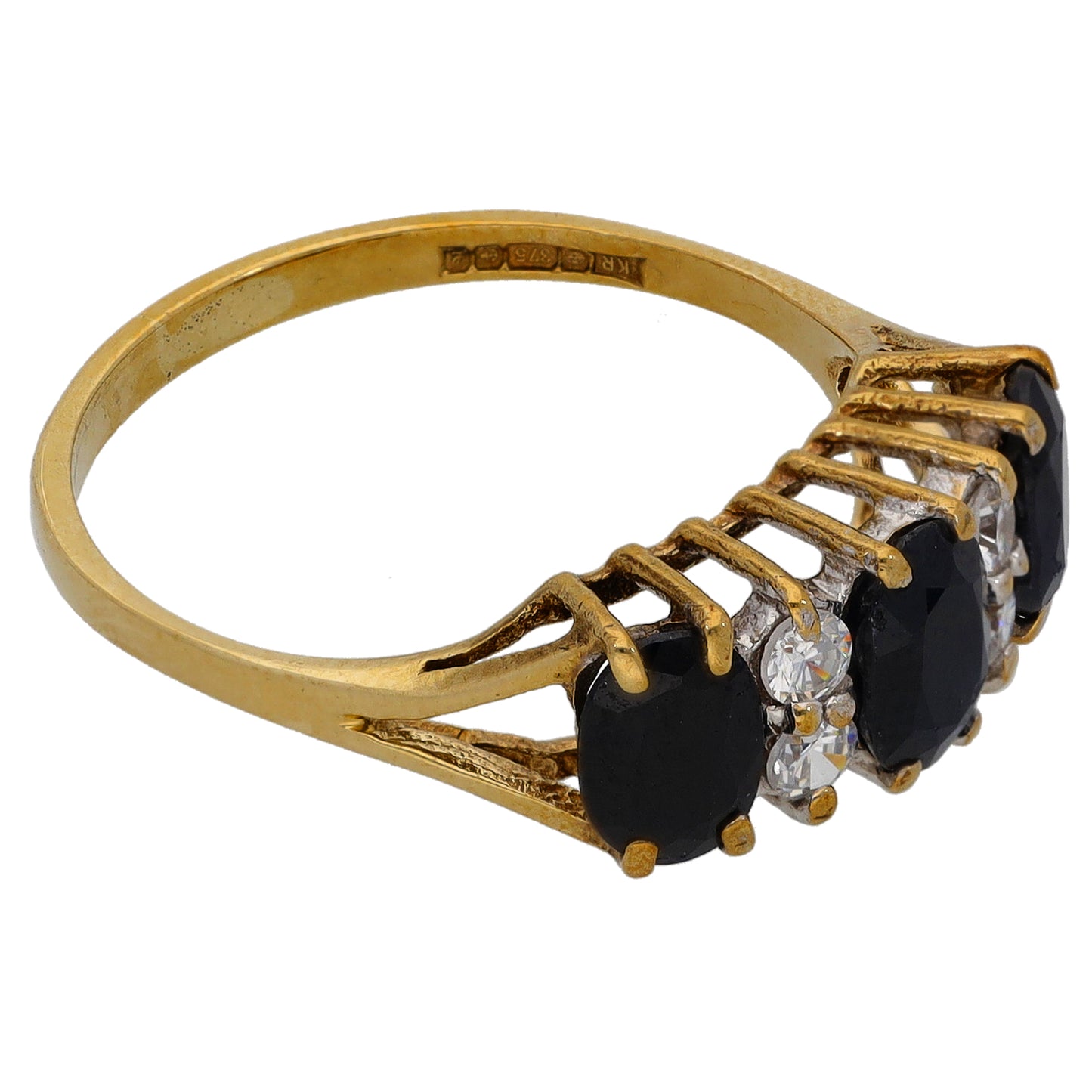 9ct Gold Sapphire & Cubic Zirconia Dress/Cocktail Ring Size M