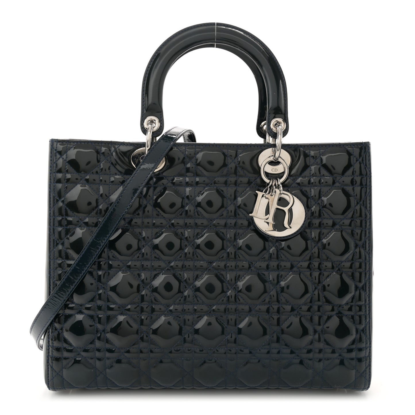 Christian Dior Patent Cannage Tote Bag - Navy Blue