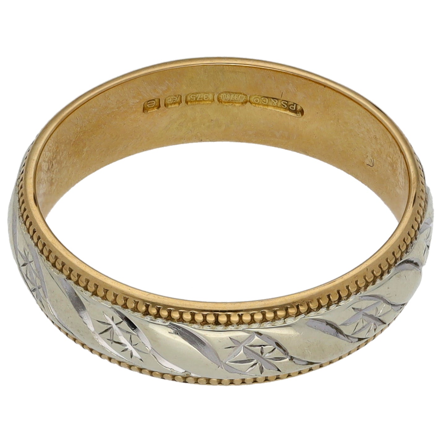 9ct Bi-Colour Gold Patterned Wedding Ring Size L