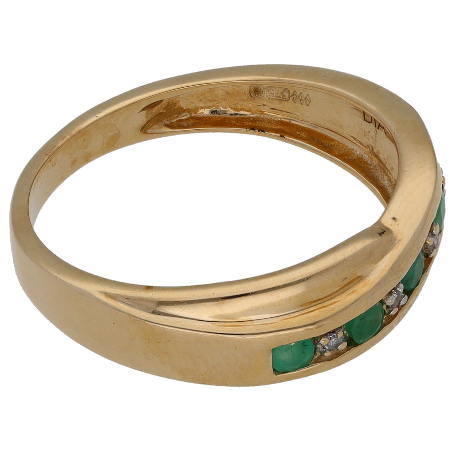 9ct Gold 0.02ct Diamond & Emerald Dress/Cocktail Ring Size M