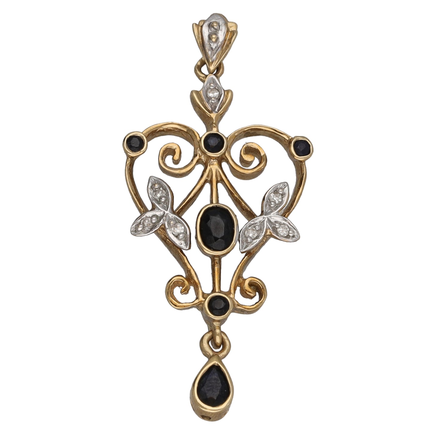 9ct Gold Sapphire & 0.035ct Diamond Heart Pendant