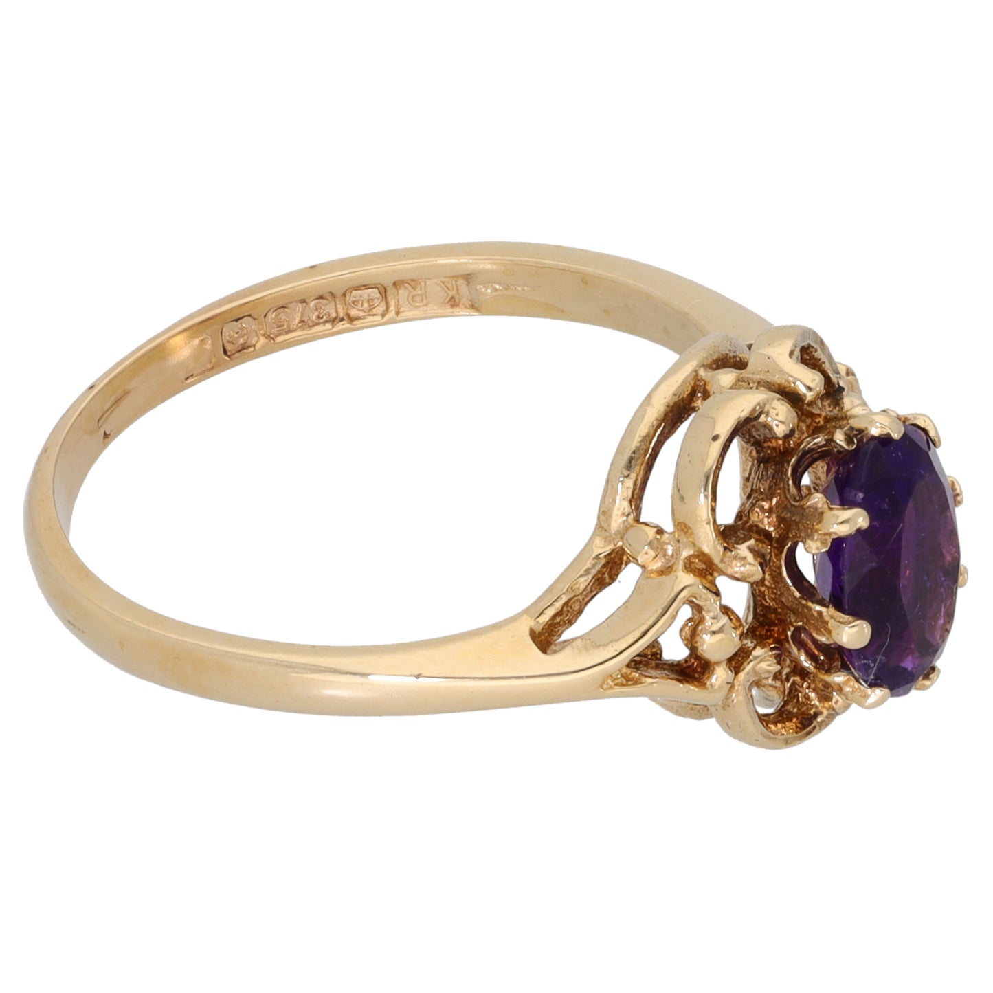 9ct Gold Amethyst Single Stone Ring Size M