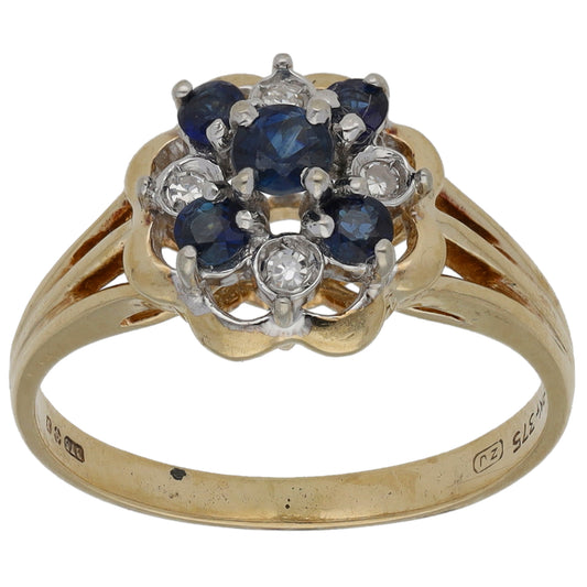 9ct Gold Sapphire & 0.04ct Diamond Dress/Cocktail Ring Size K