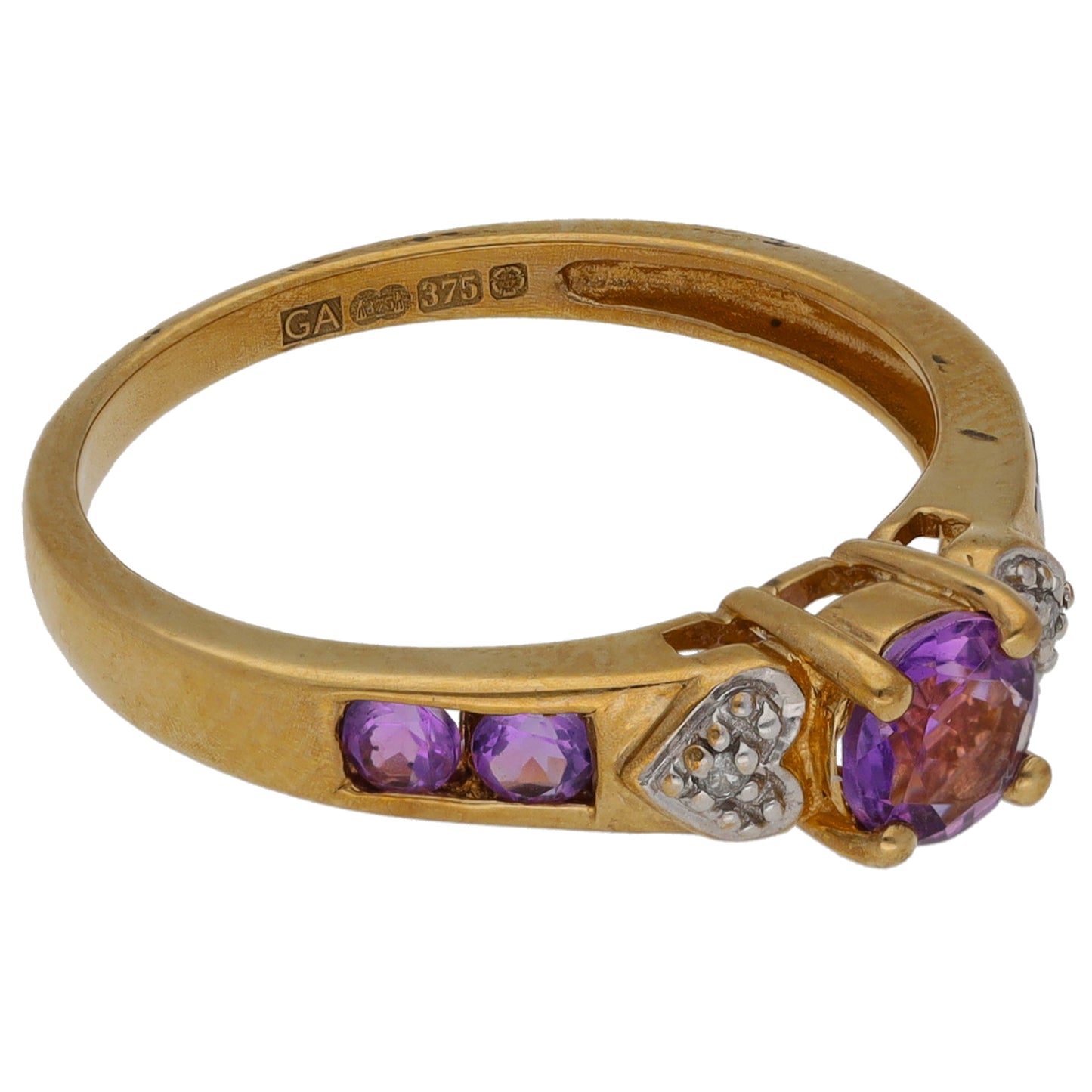 9ct Gold Amethyst & 0.01ct Diamond Dress/Cocktail Ring Size N
