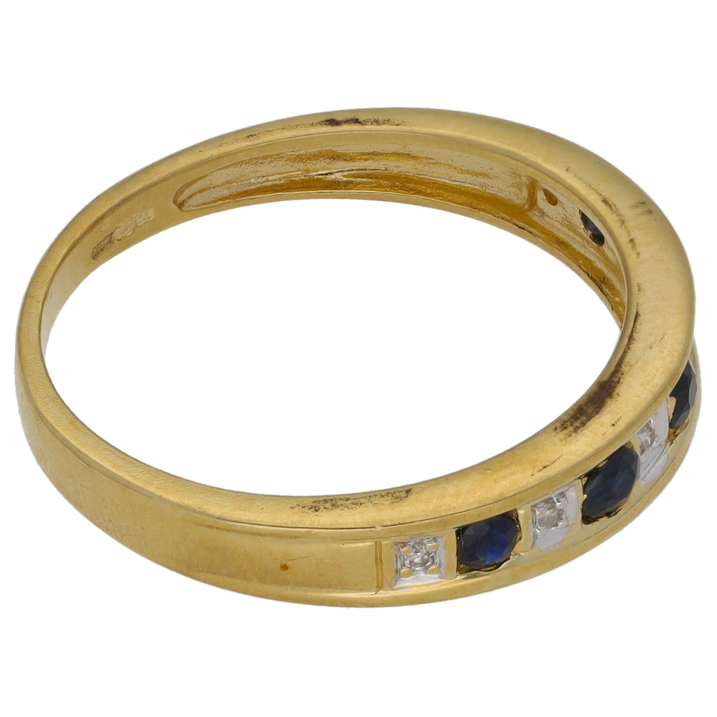 9ct Gold 0.03ct Diamond & Sapphire Half Eternity Ring Size R