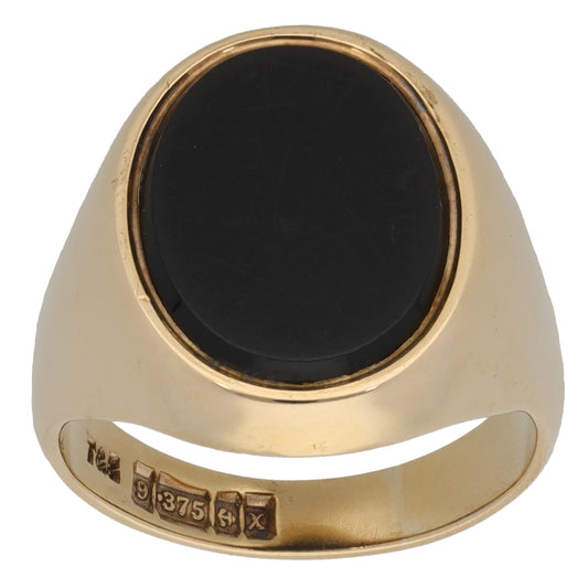 9ct Gold Onyx Signet Ring Size Q