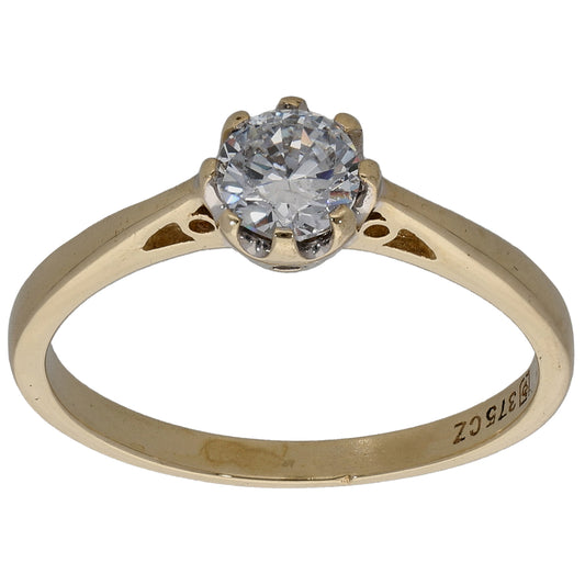 9ct Gold Cubic Zirconia Single Stone Ring Size N