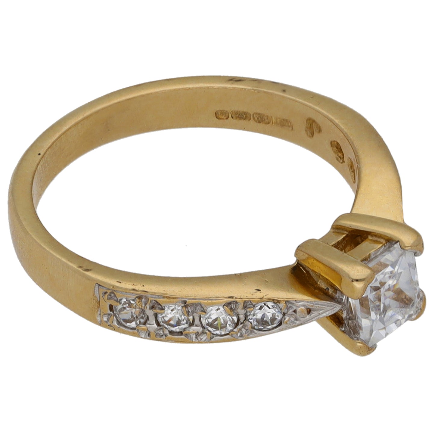 9ct Gold Cubic Zirconia Solitaire Ring With Accent Stones Size M