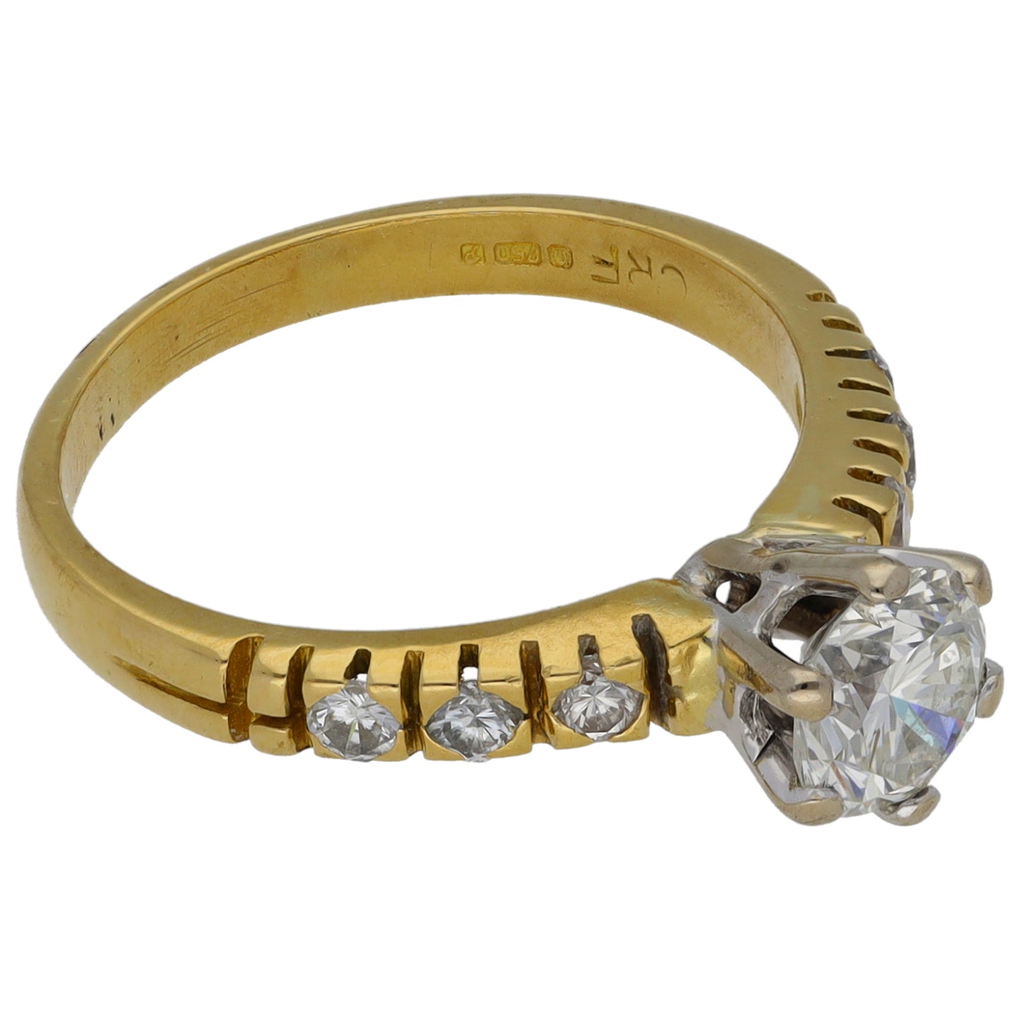 18ct Gold 0.93ct Diamond Solitaire Ring With Accent Stones Size K