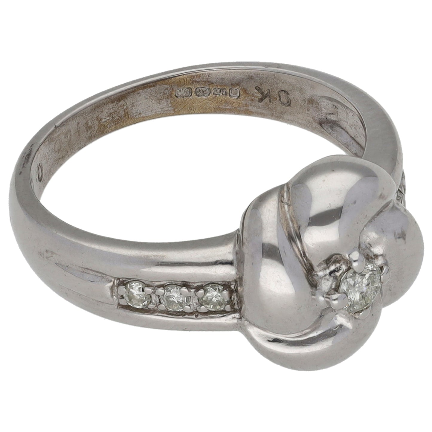 9ct White Gold 0.19ct Diamond Solitaire Ring With Accent Stones Size N