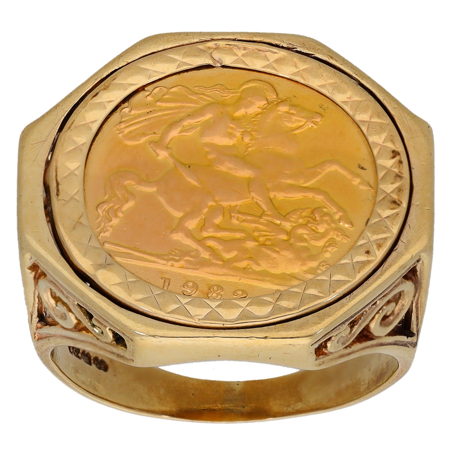 9ct Gold Half Sovereign Coin Ring Size R