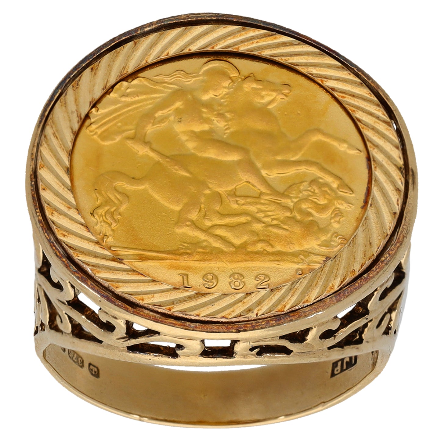 9ct Gold Half Sovereign Coin Ring Size P