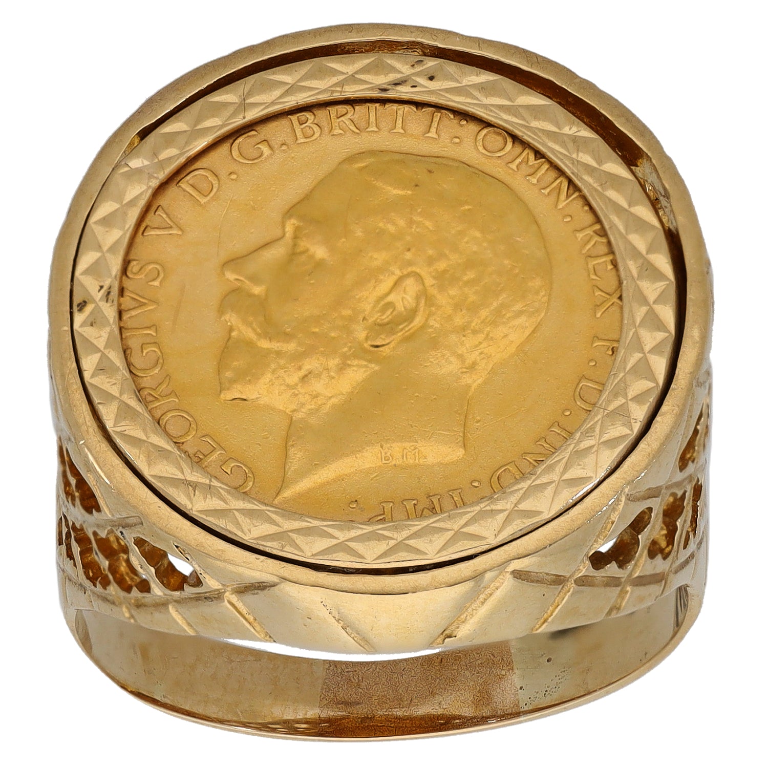 9ct Gold Half Sovereign Coin Ring Size W | H&T