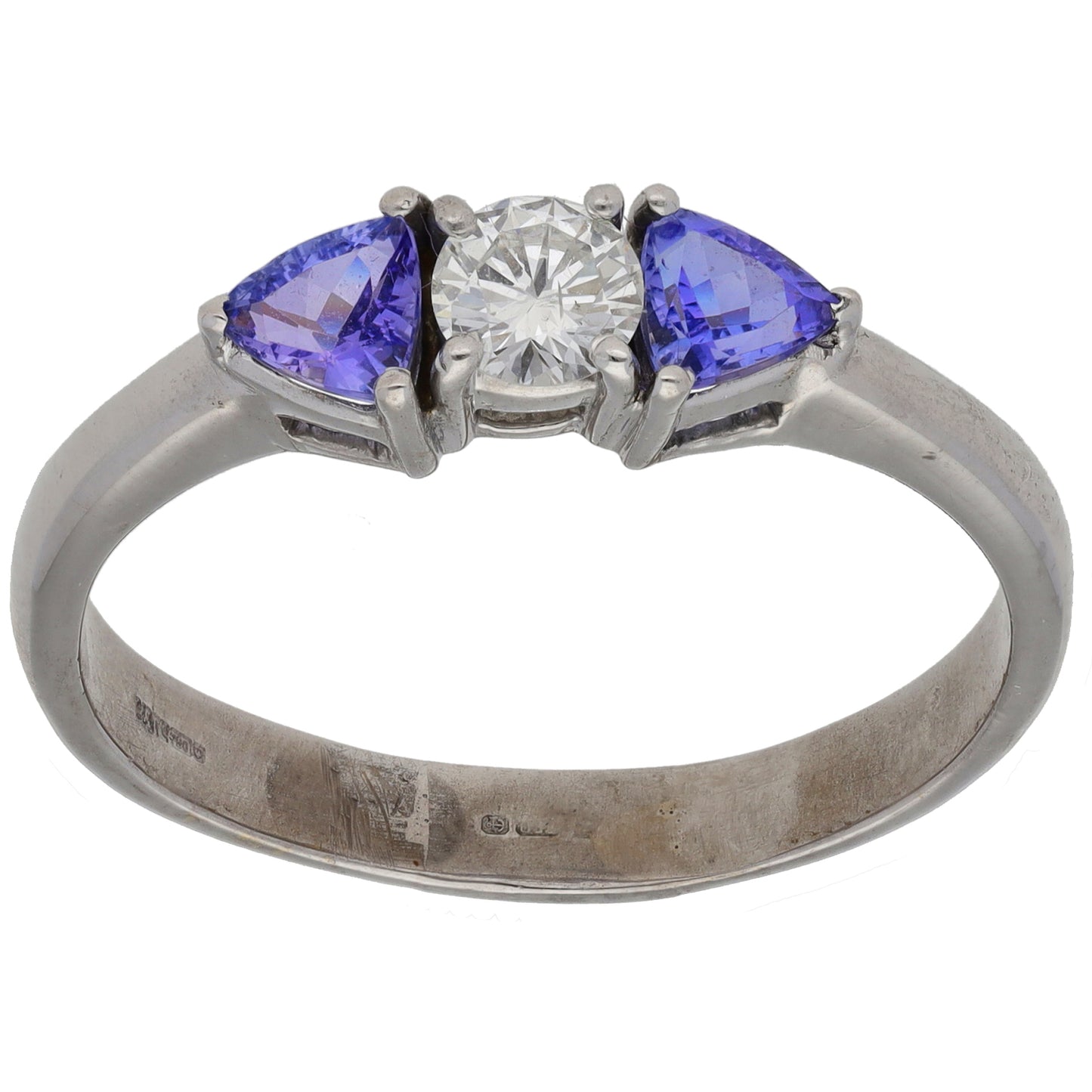 18ct White Gold 0.35ct Diamond & Tanzanite Trilogy Ring Size Z