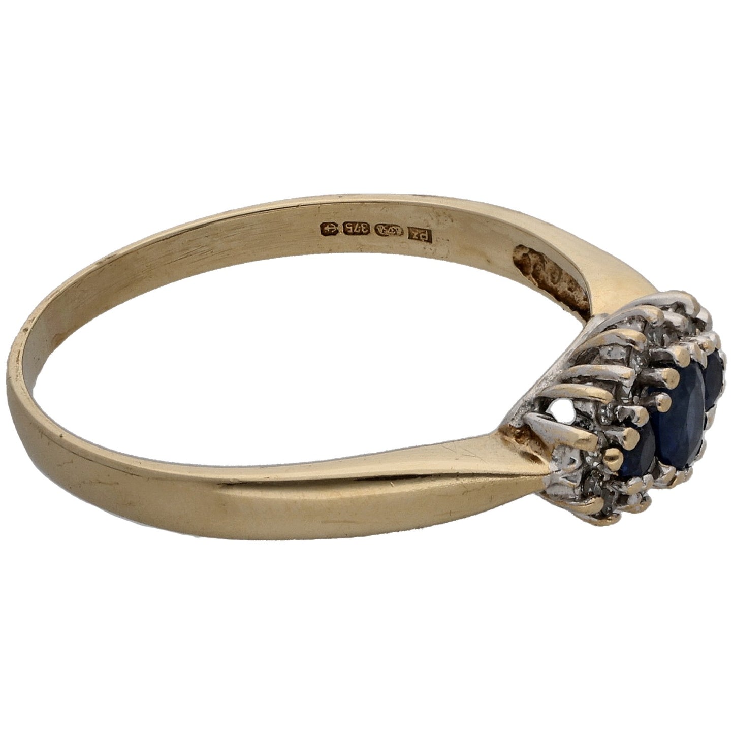 9ct Gold Sapphire & 0.08ct Diamond Dress/Cocktail Ring Size R