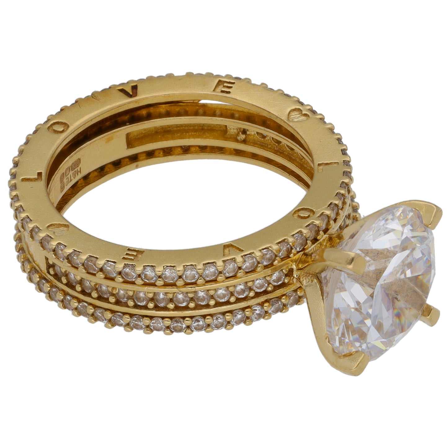 14ct Gold Cubic Zirconia "Love" Ring Set Size K