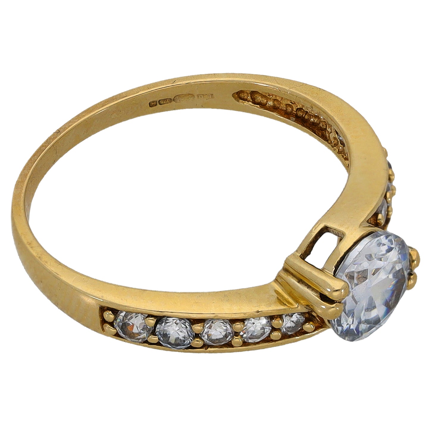 9ct Gold Cubic Zirconia Single Stone Ring With Accents Size M