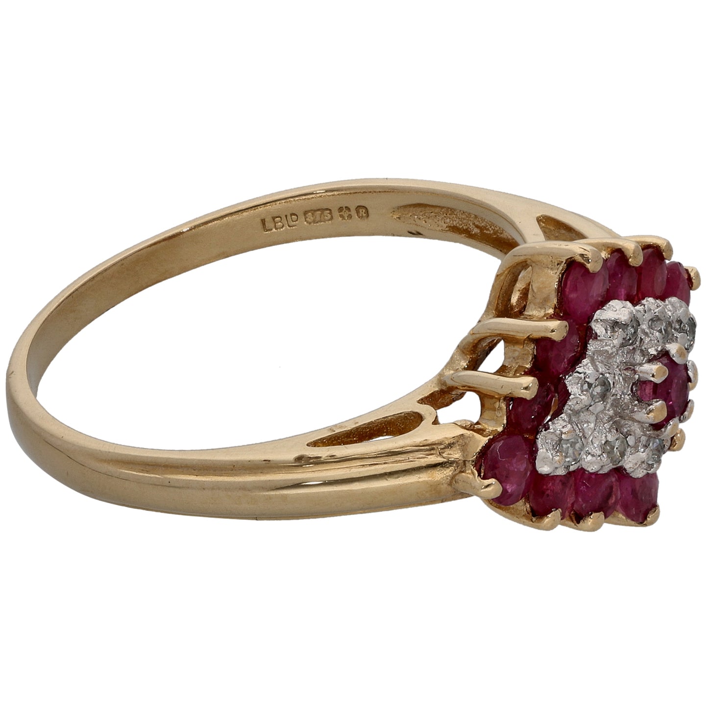 9ct Gold 0.04ct Diamond & Ruby Dress/Cocktail Ring Size P
