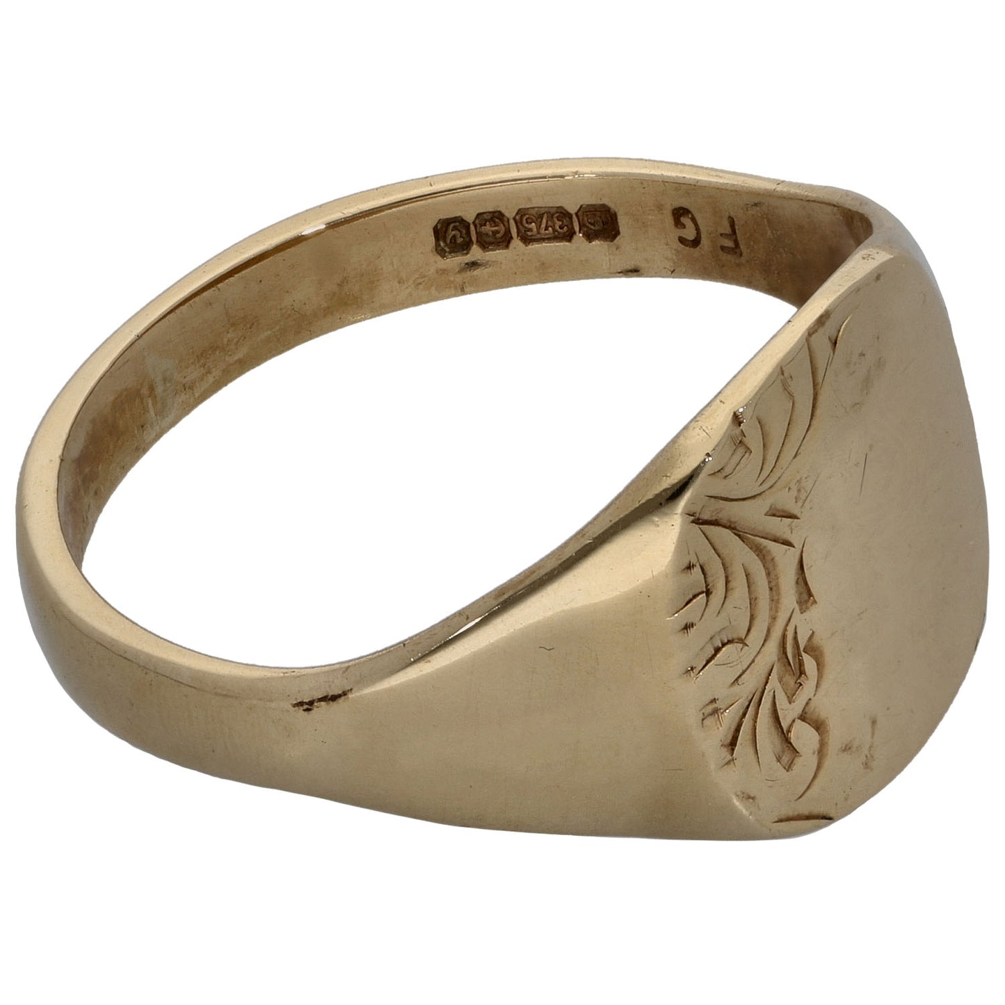 9ct Gold Patterned Signet Ring Size S