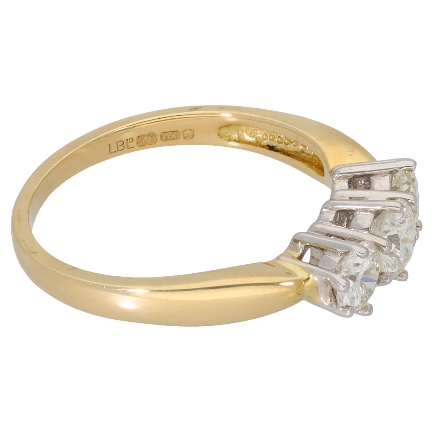 18ct Gold 1.00ct Diamond Trilogy Ring Size P