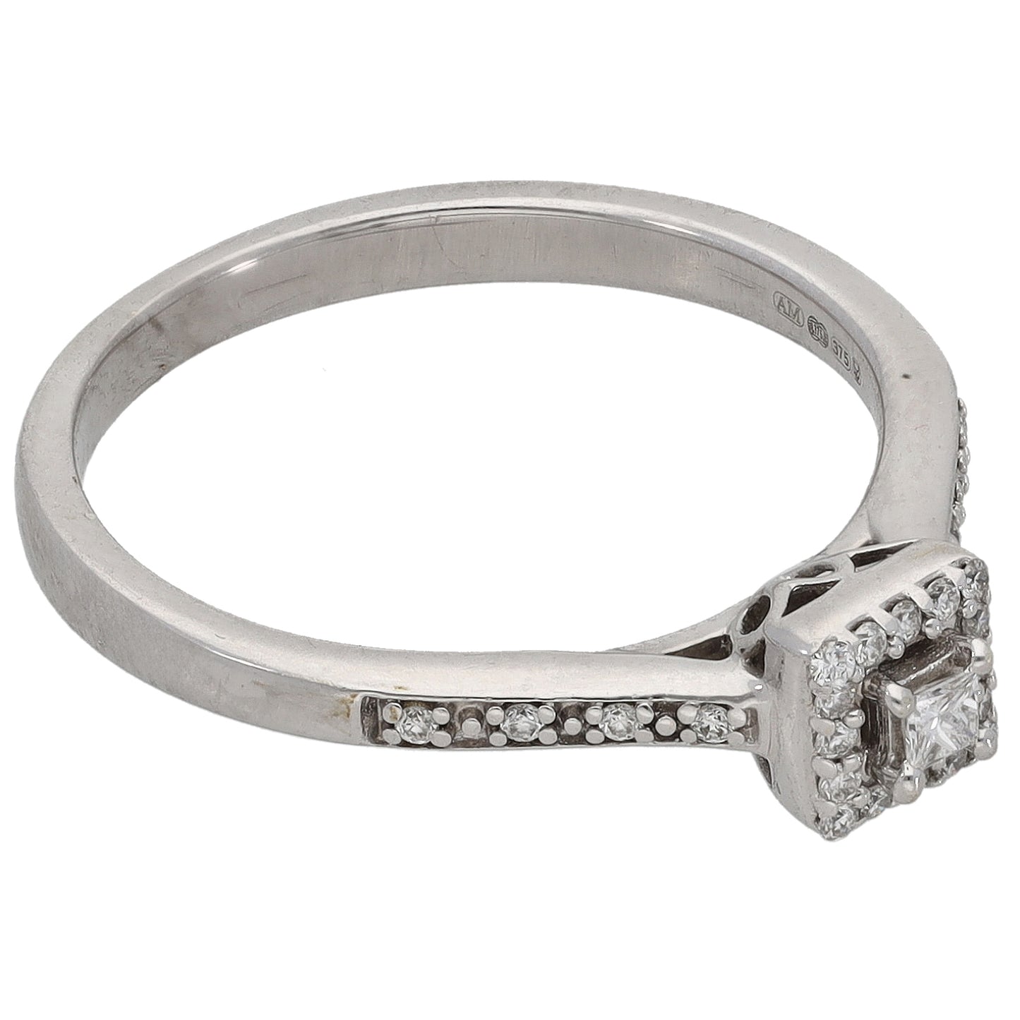 9ct White Gold 0.29ct Diamond Halo Ring Size L
