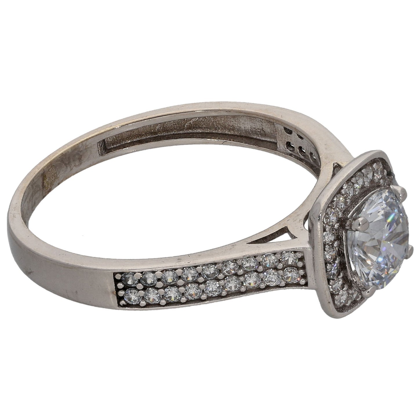9ct White Gold Cubic Zirconia Halo Ring Size Q