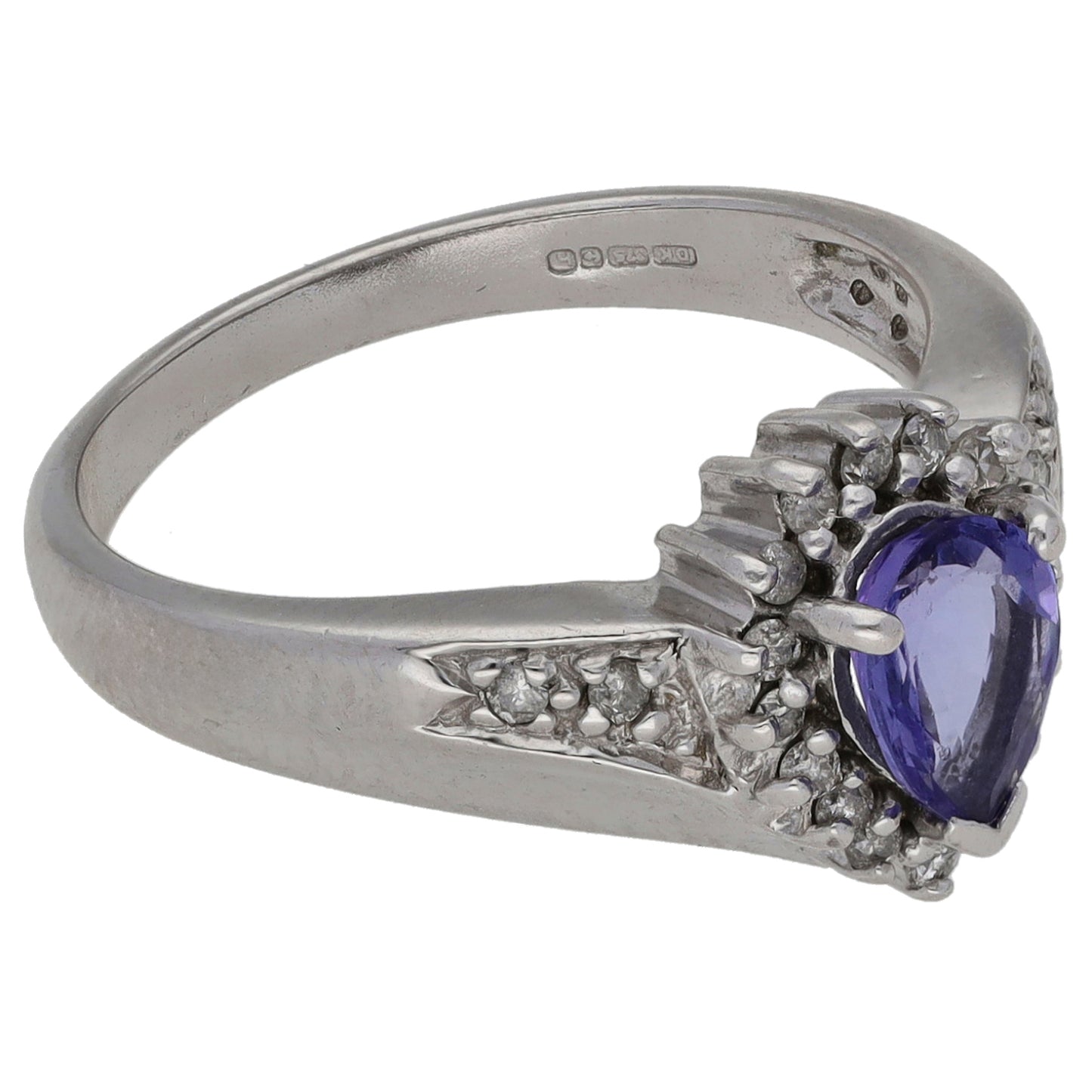 9ct White Gold 0.20ct Diamond & Tanzanite Dress/Cocktail Ring Size M