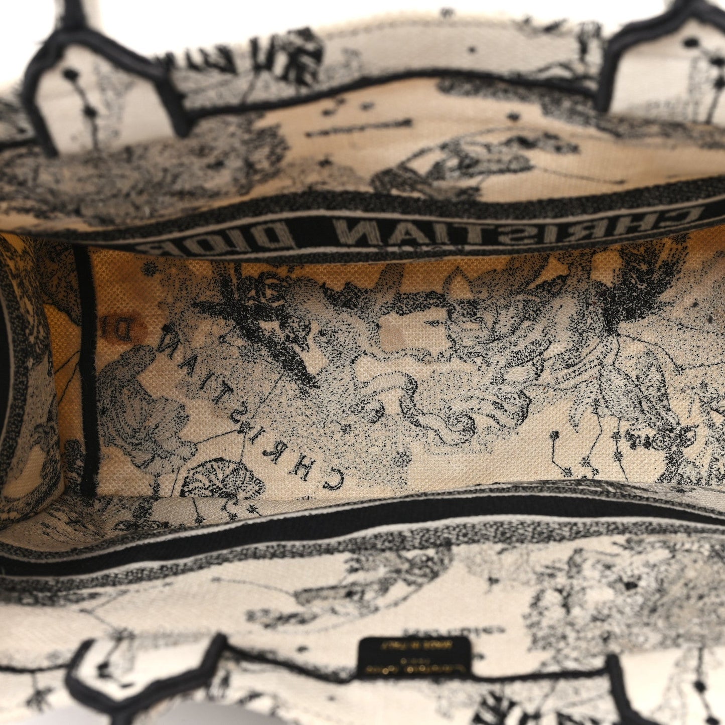 Christian Dior Embroidered Zodiac Canvas Book Tote Bag - Latte & Black