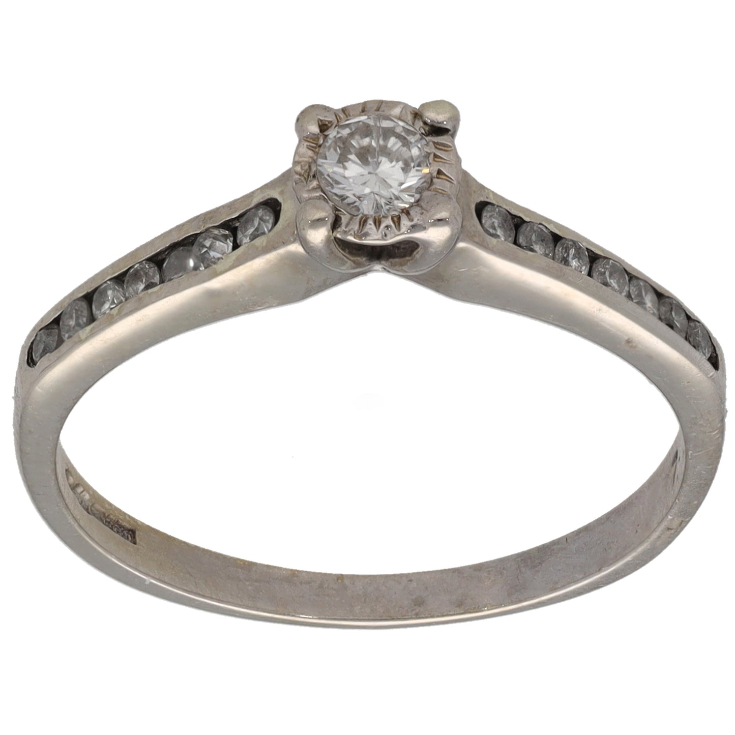 9ct White Gold 0.24ct Diamond Solitaire Ring With Accent Stones Size O