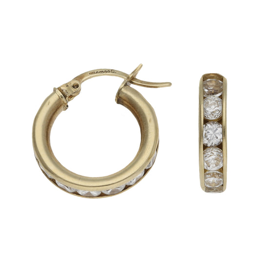 9ct Gold Cubic Zirconia Hoop Earrings