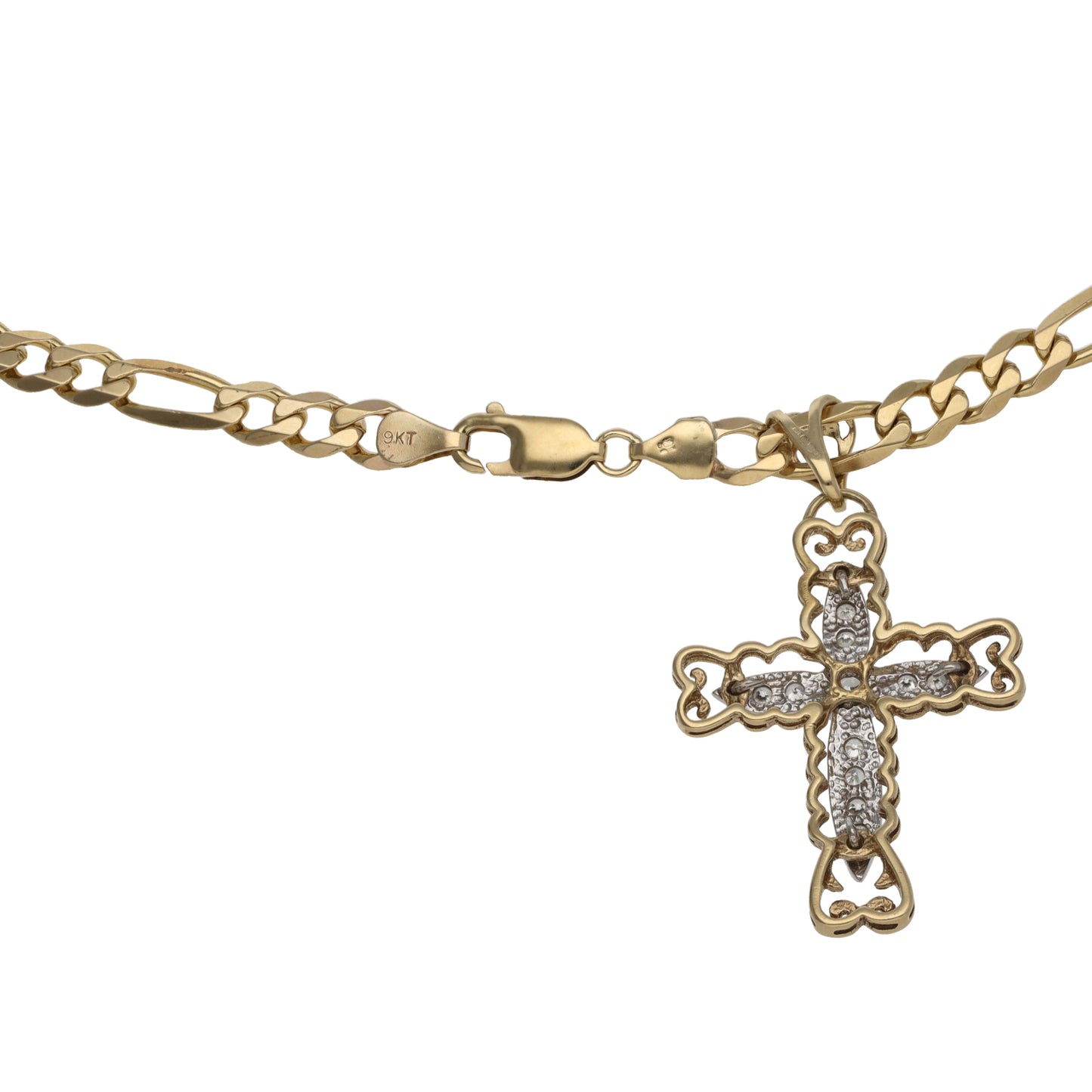 9ct Gold Cubic Zirconia Cross Pendant With Chain