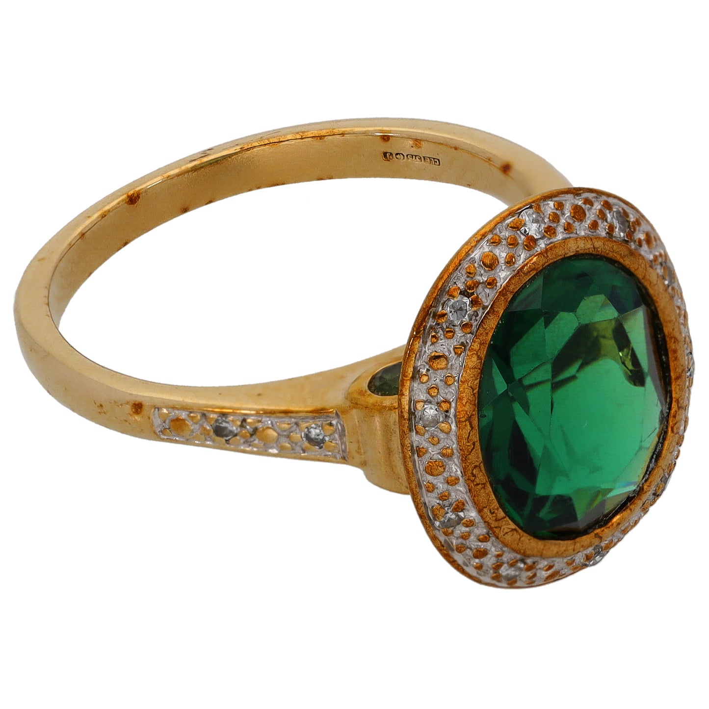 9ct Gold Green Quartz & 0.05ct Diamond Dress/Cocktail Ring Size N
