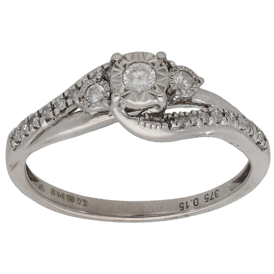 9ct White Gold 0.15ct Diamond Dress/Cocktail Ring Size K