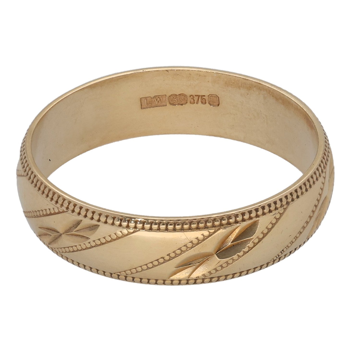 9ct Gold Patterned Wedding Ring Size P