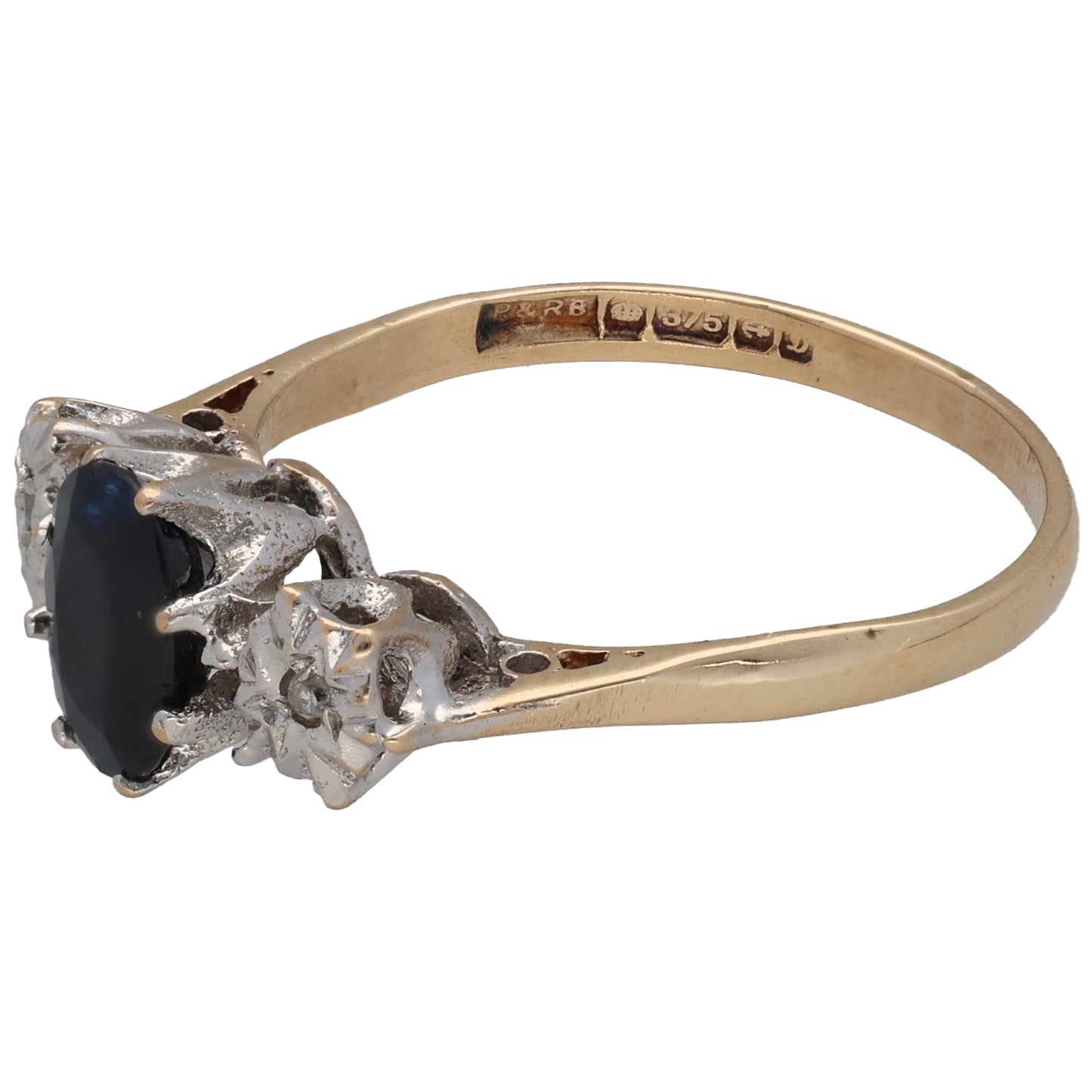 9ct Gold Sapphire & 0.01ct Diamond Trilogy Ring Size O
