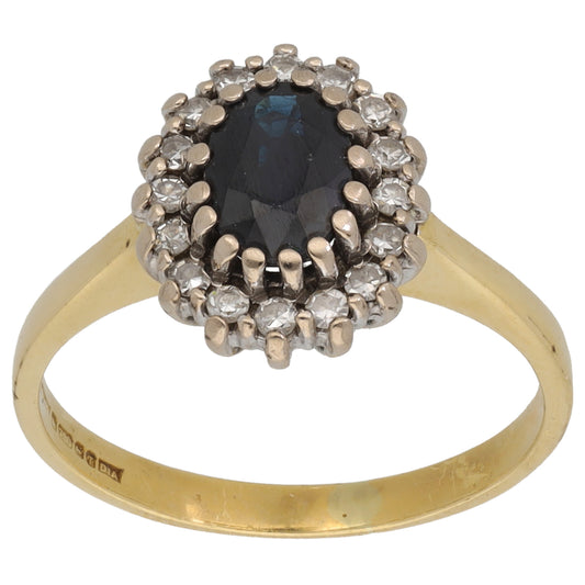 18ct Gold Sapphire & 0.32ct Diamond Dress/Cocktail Ring Size M