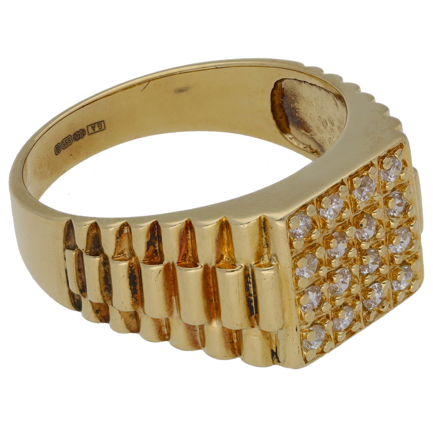 14ct Gold Cubic Zirconia Patterned Signet Ring Size Z