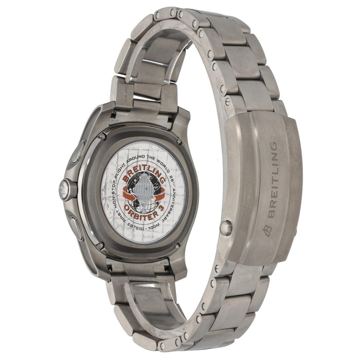 Breitling Aerospace EB7010 Titanium wristwatch with engraved caseback and metal link bracelet