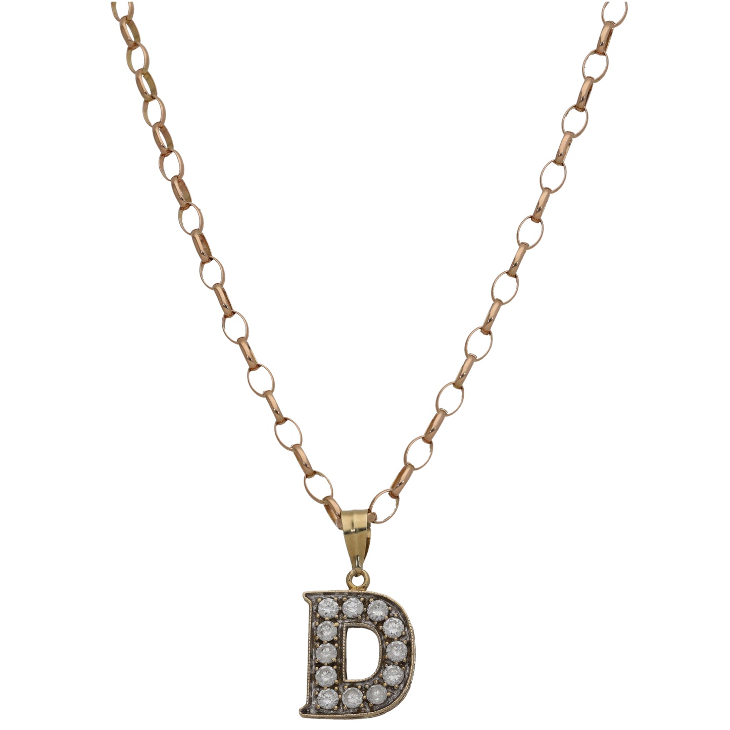 9ct Gold Cubic Zirconia Initial 'D' Pendant With Chain