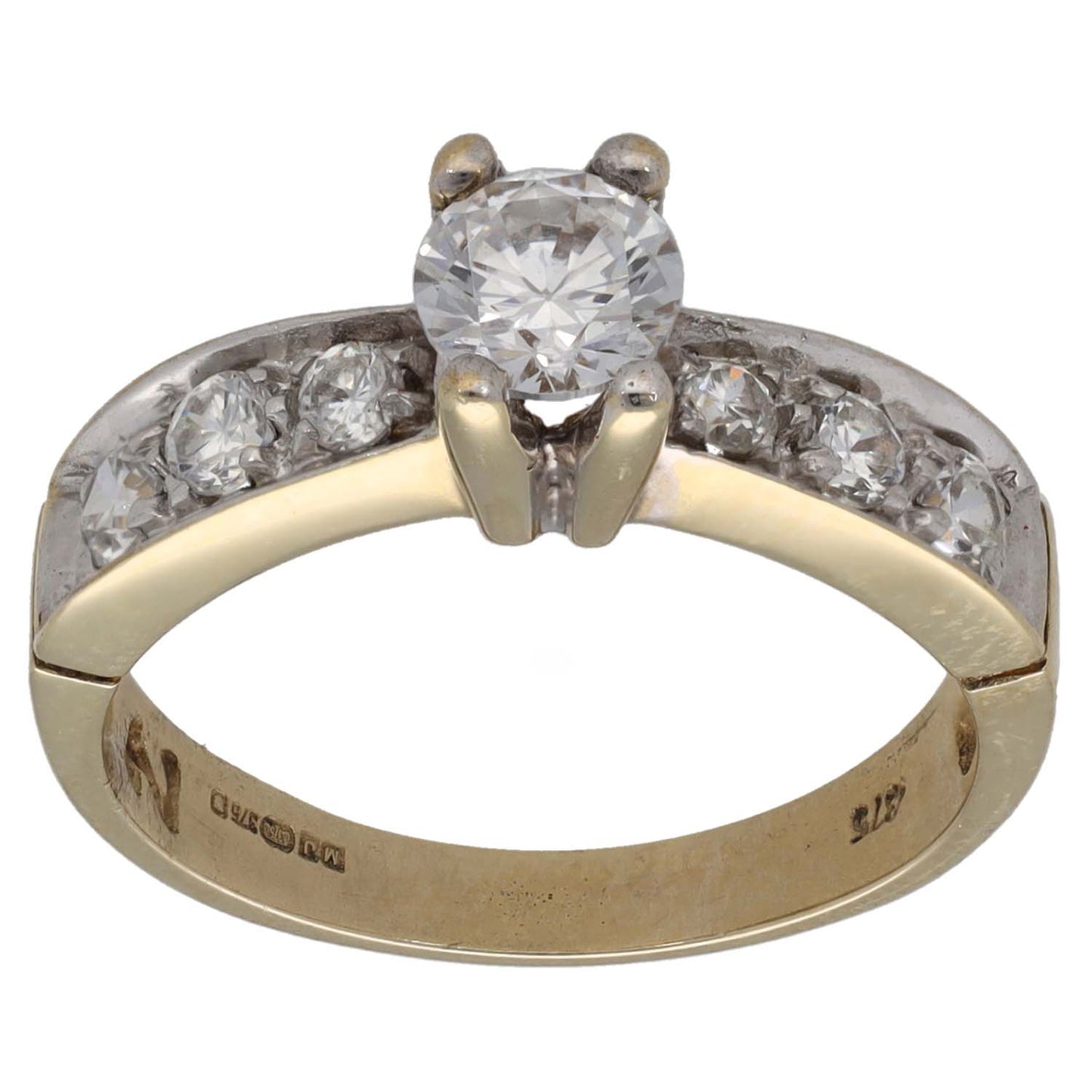 9ct Gold Cubic Zirconia Single Stone Ring With Accents Size N