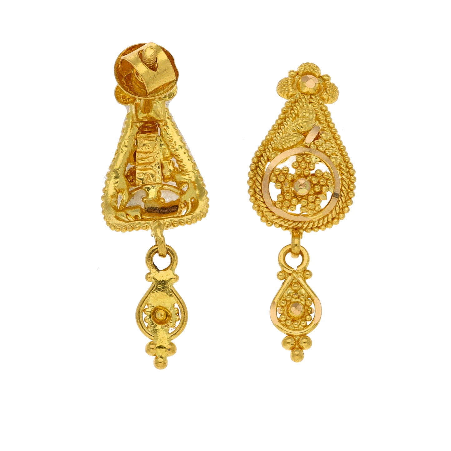 New 22ct Gold Teardrop Stud With Drop Earrings