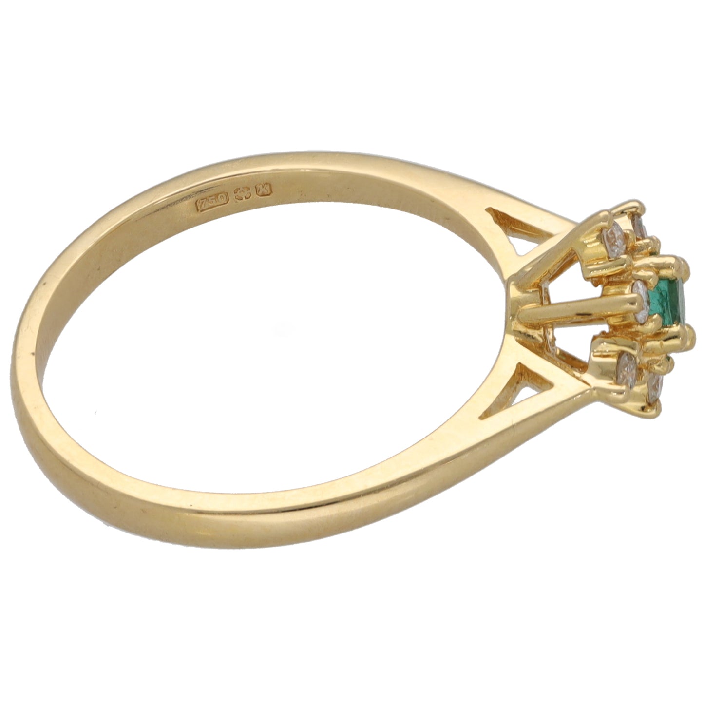 18ct Gold Emerald & 0.12ct Diamond Dress/Cocktail Ring Size M