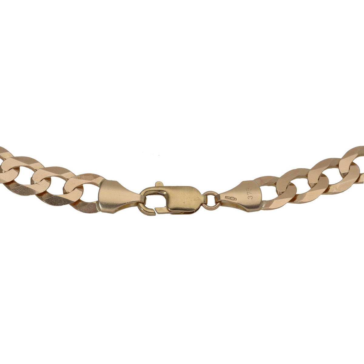 9ct gold curb chain with lobster clasp and engraved tag, 22 in length